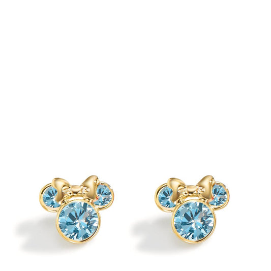 Stud earrings 9k Yellow Gold Zirconia Aqua, 6 Stones Ø8 mm