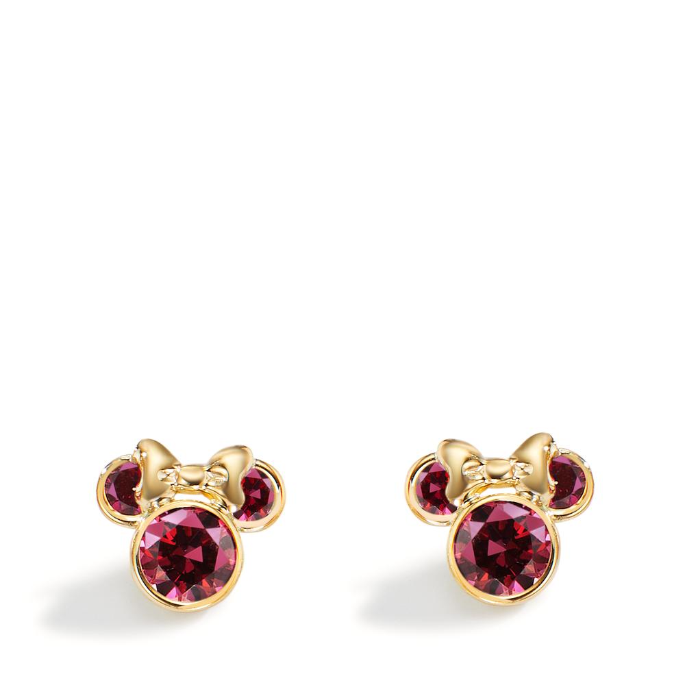 Stud earrings 9k Yellow Gold Zirconia Red, 6 Stones Ø8 mm