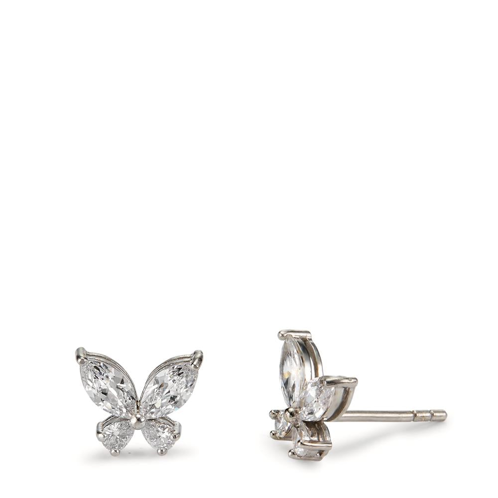 Stud earrings Silver Zirconia 8 Stones Rhodium plated Butterfly Ø8 mm