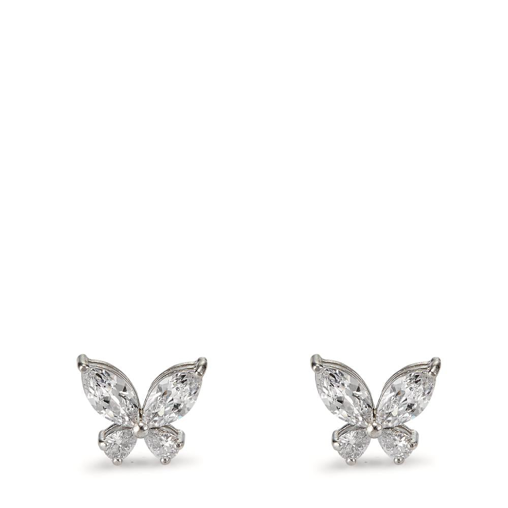 Stud earrings Silver Zirconia 8 Stones Rhodium plated Butterfly Ø8 mm