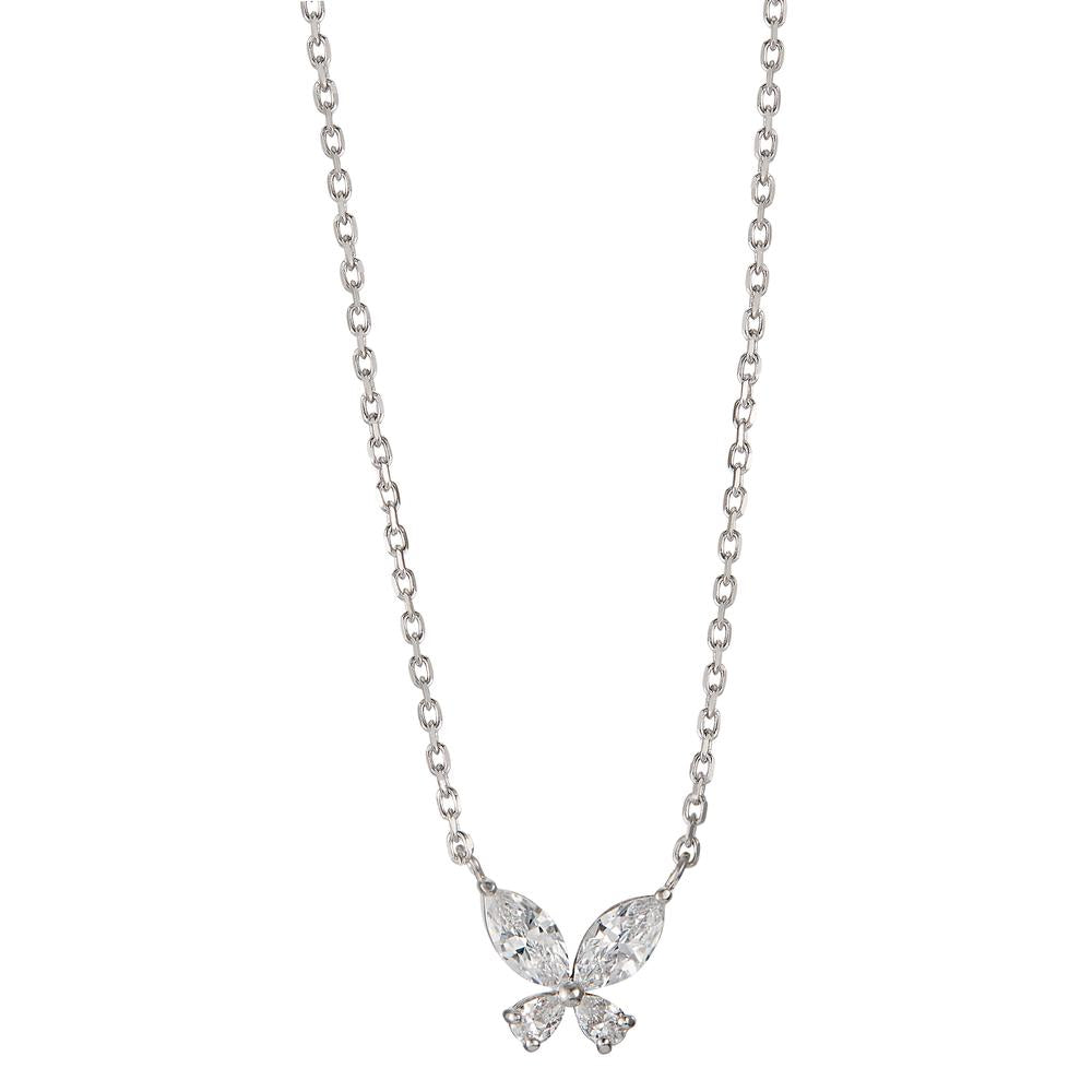 Necklace Silver Zirconia 4 Stones Rhodium plated Butterfly 40-45 cm