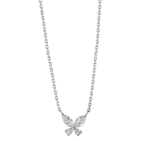 Necklace Silver Zirconia 4 Stones Rhodium plated Butterfly 40-45 cm