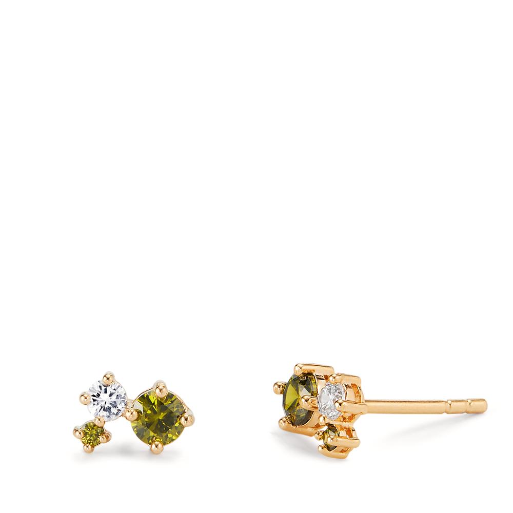 Stud earrings Bronze Zirconia Green, 6 Stones Ø7 mm