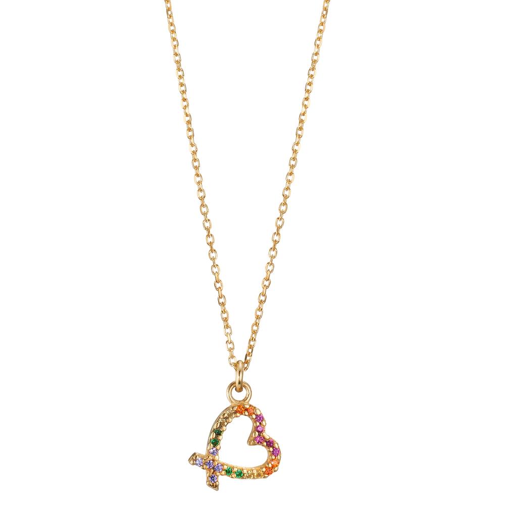 Necklace Silver Zirconia Colorful Yellow Gold plated Heart 42-45 cm