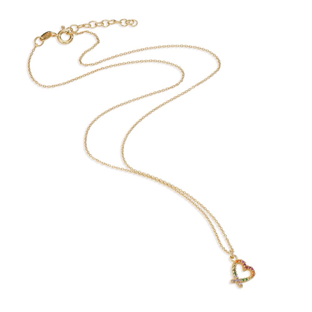 Necklace Silver Zirconia Colorful Yellow Gold plated Heart 42-45 cm