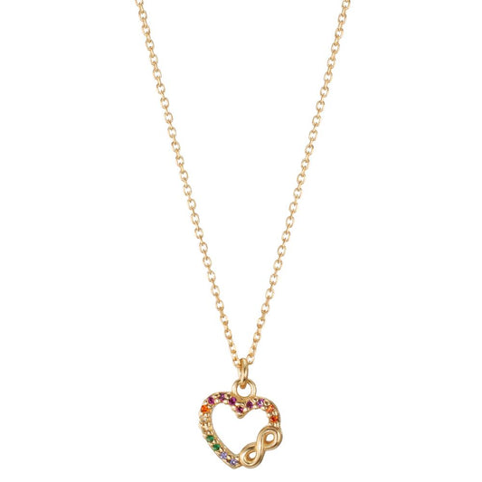 Necklace Silver Zirconia Colorful Yellow Gold plated Heart 42-45 cm