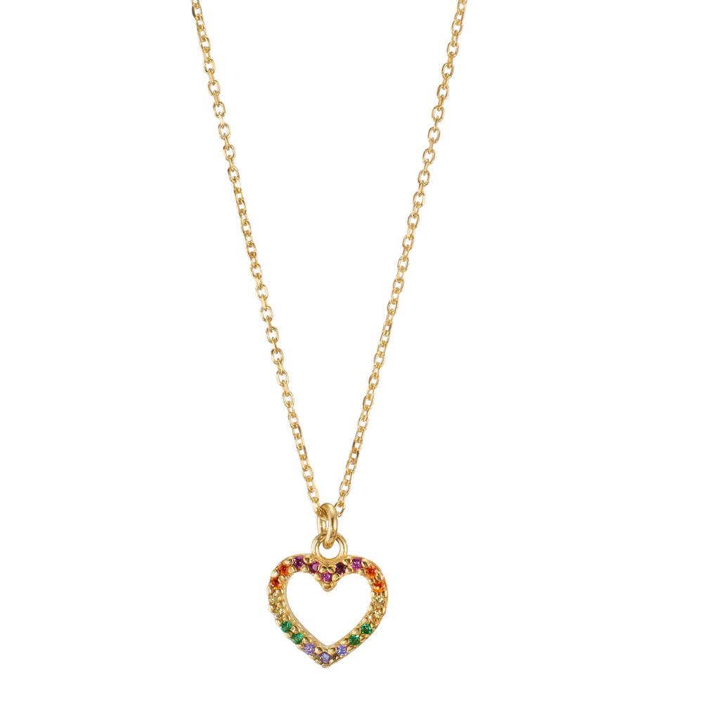 Necklace Silver Zirconia Colorful Yellow Gold plated Heart 42-45 cm