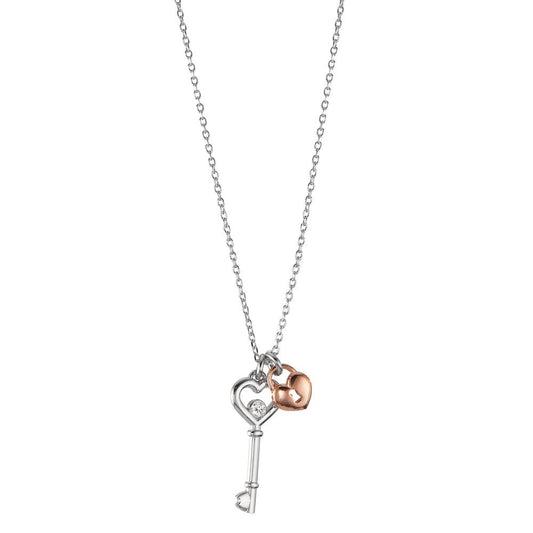 Necklace Silver Zirconia Bicolor Key 40-44 cm