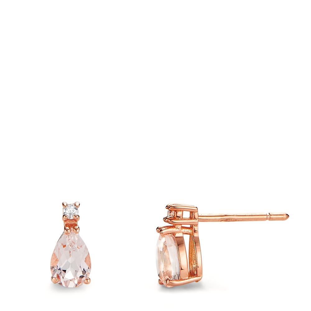 Stud earrings 18k Red Gold Morganite, Diamond 0.032 ct, 2 Stones, w-si