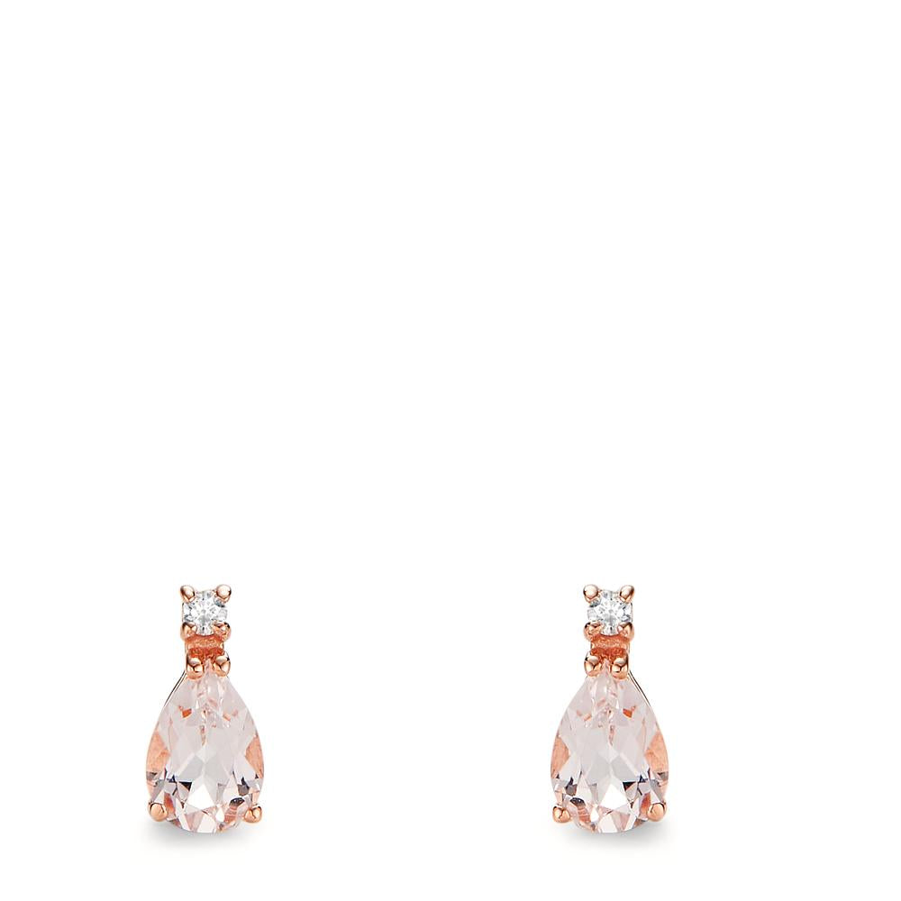 Stud earrings 18k Red Gold Morganite, Diamond 0.032 ct, 2 Stones, w-si