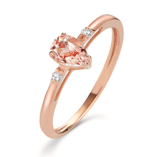 Ring 18k Red Gold Morganite 0.45 ct, 3 Stones, Diamond 0.032 ct, 2 Stones, w-si