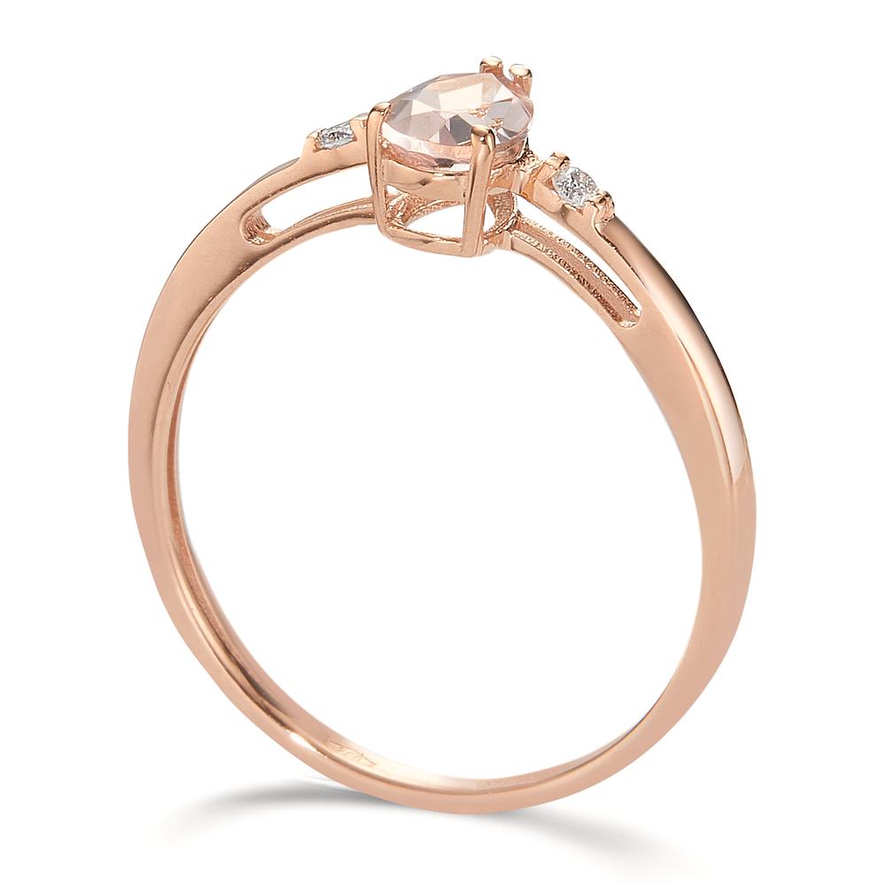 Ring 18k Red Gold Morganite 0.45 ct, 3 Stones, Diamond 0.032 ct, 2 Stones, w-si