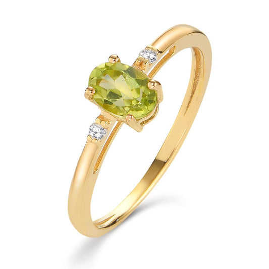 Ring 18k Yellow Gold Peridot 0.50 ct, Diamond 0.03 ct, 2 Stones, w-si