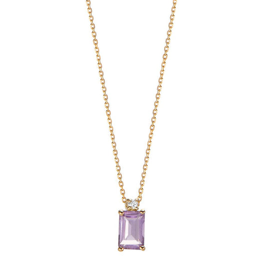 Necklace 18k Yellow Gold Amethyst 0.60 ct, 2 Stones 40-42 cm