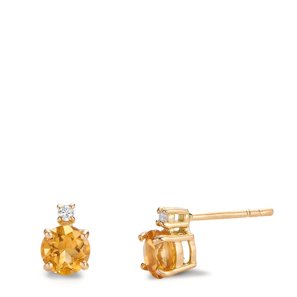 Stud earrings 18k Yellow Gold Citrine 1 ct, 2 Stones, Diamond 0.032 ct, 2 Stones, w-si