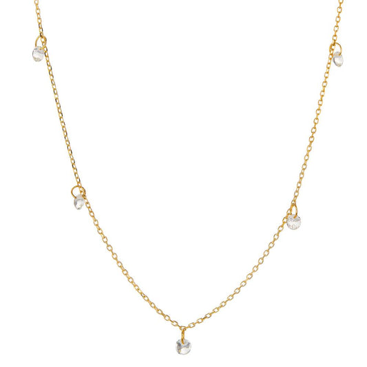 Necklace 18k Yellow Gold Topaz White, 5 Stones 40-42 cm