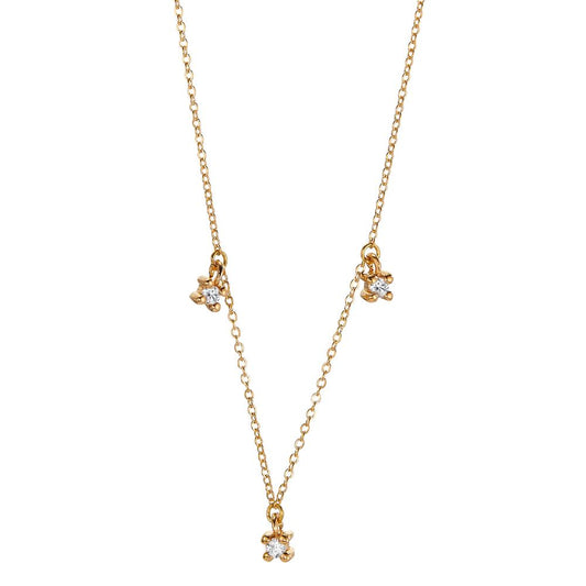 Necklace 18k Yellow Gold Diamond 0.06 ct, 3 Stones, w-si 40-42 cm