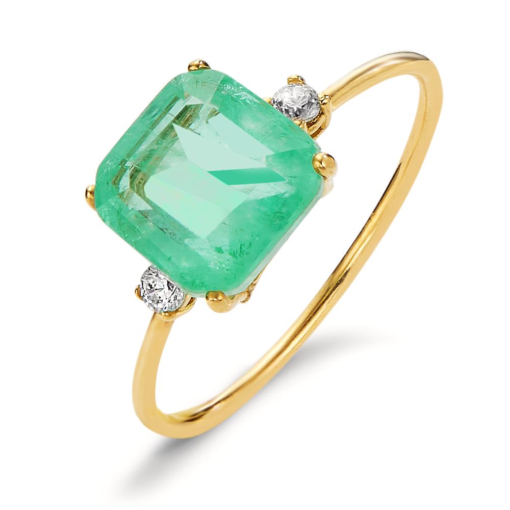 Ring 18k Yellow Gold Quartz crystal Green, 3 Stones