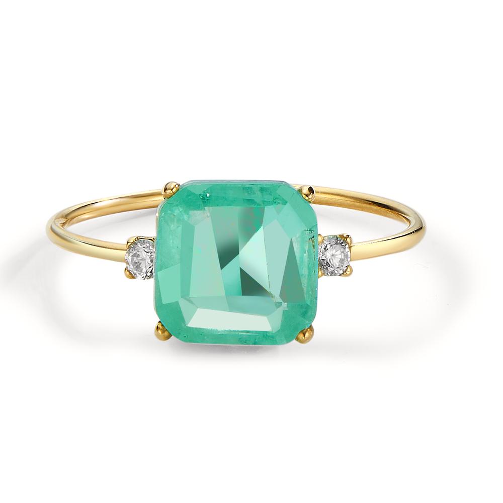 Ring 18k Yellow Gold Quartz crystal Green, 3 Stones