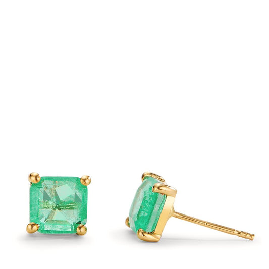 Stud earrings 18k Yellow Gold Quartz crystal Green, 2 Stones Ø6 mm