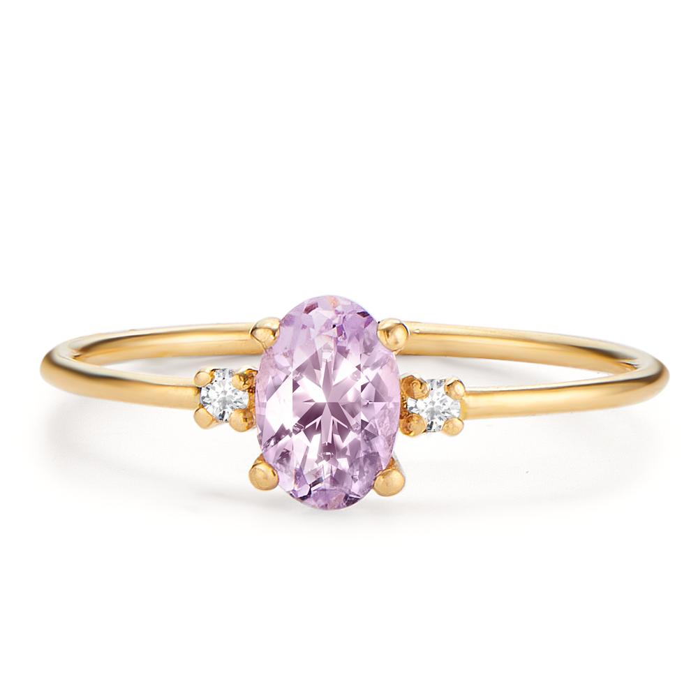 Ring 18k Yellow Gold Diamond 0.03 ct, 3 Stones, w-si, Amethyst