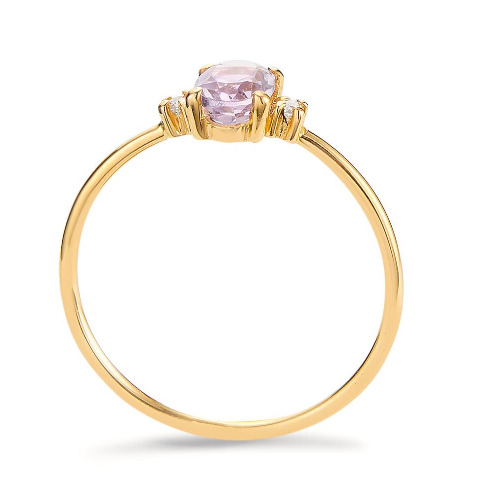 Ring 18k Yellow Gold Diamond 0.03 ct, 3 Stones, w-si, Amethyst