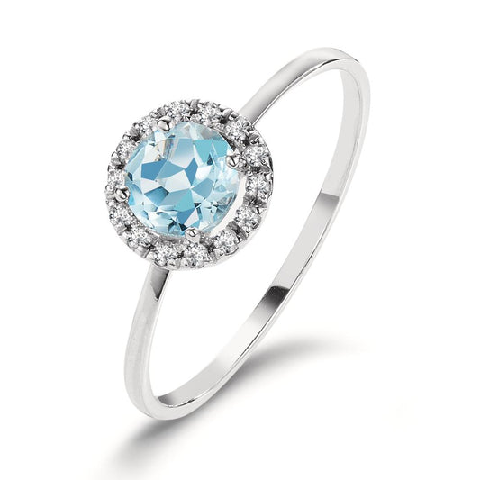 Ring 18k White Gold Diamond 0.084 ct, w-si, Topaz