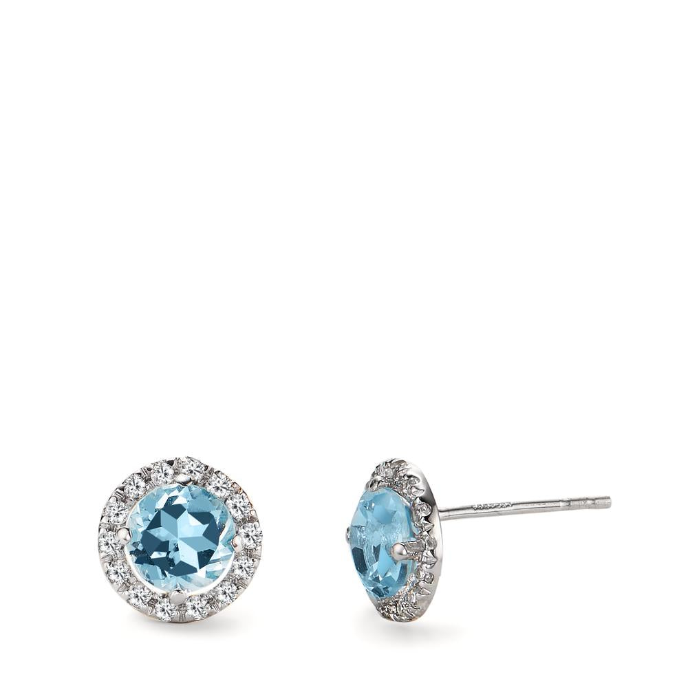 Stud earrings 18k White Gold Diamond 0.17 ct, w-si, Topaz 2 Stones Ø7.5 mm