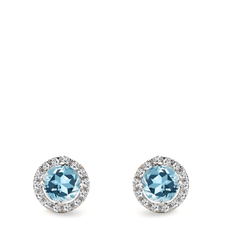 Stud earrings 18k White Gold Diamond 0.17 ct, w-si, Topaz 2 Stones Ø7.5 mm