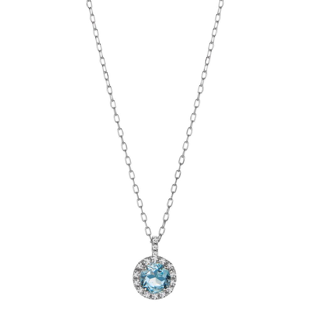 Necklace 18k White Gold Diamond 0.096 ct, w-si, Topaz 40-42 cm