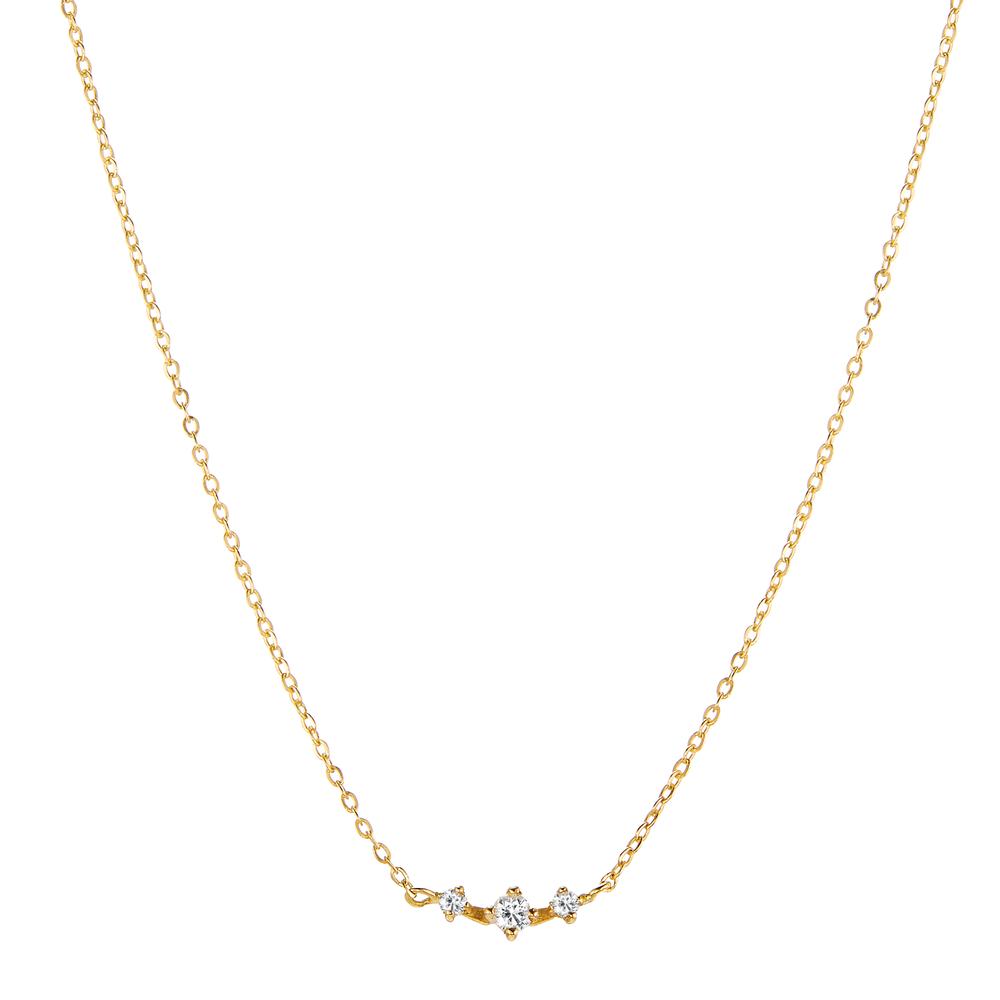 Necklace 18k Yellow Gold Diamond 0.05 ct, 3 Stones, w-si 40-42 cm