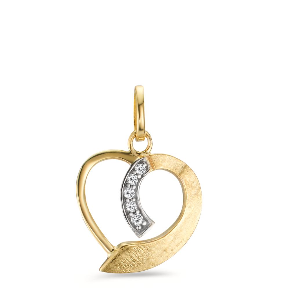 Pendant 9k Yellow Gold Zirconia 5 Stones Heart Ø12 mm