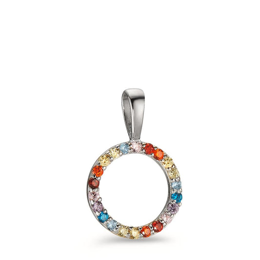 Pendant Silver Zirconia Colorful Rhodium plated Ø9 mm