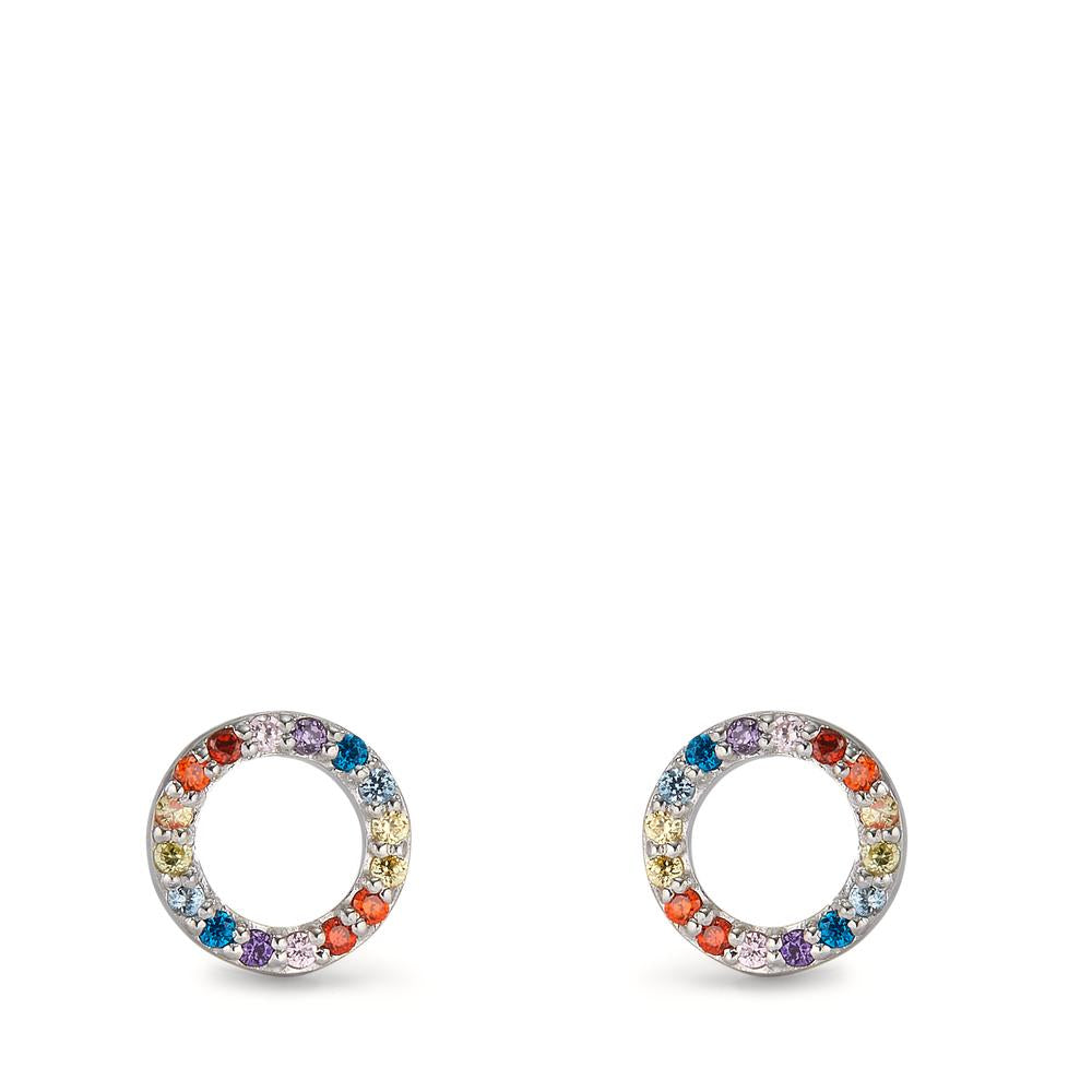 Stud earrings Silver Zirconia Colorful Rhodium plated Ø7.5 mm