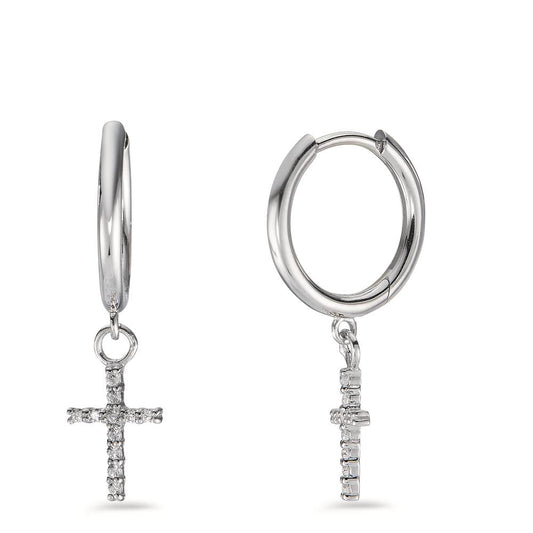 Hinged hoop Silver Zirconia White, 22 Stones Rhodium plated Cross