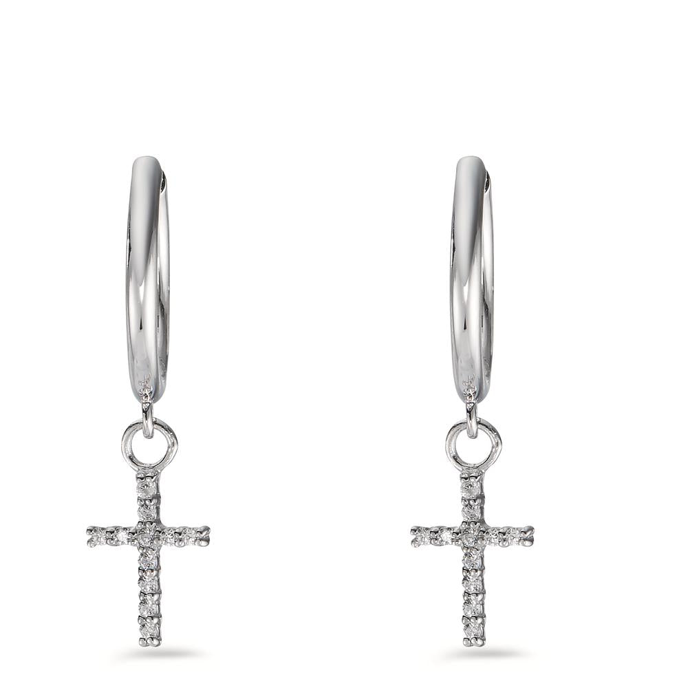 Hinged hoop Silver Zirconia White, 22 Stones Rhodium plated Cross