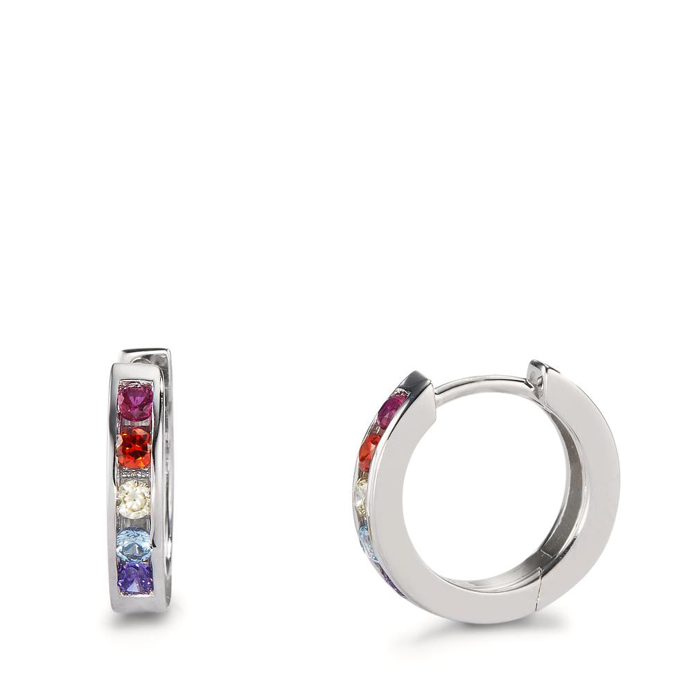 Hinged hoop Silver Zirconia Colorful, 10 Stones Rhodium plated