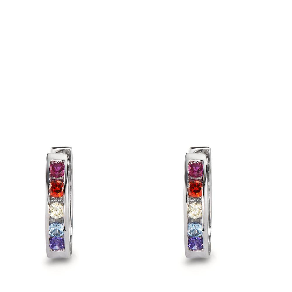 Hinged hoop Silver Zirconia Colorful, 10 Stones Rhodium plated