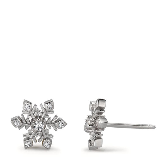 Stud earrings Silver Zirconia 14 Stones Rhodium plated Snowflake Ø9.5 mm