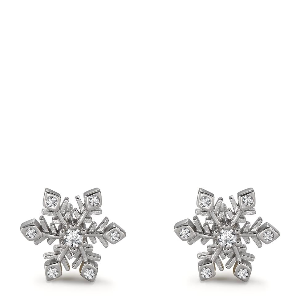 Stud earrings Silver Zirconia 14 Stones Rhodium plated Snowflake Ø9.5 mm