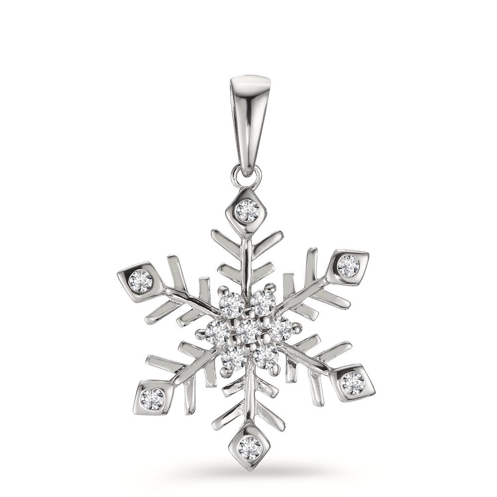 Pendant Silver Zirconia 13 Stones Rhodium plated Snowflake Ø17 mm