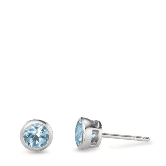 Stud earrings Silver Topaz 2 Stones Rhodium plated Ø6.5 mm