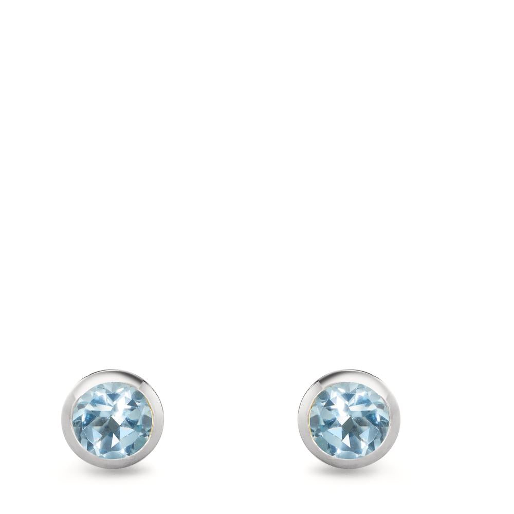 Stud earrings Silver Topaz 2 Stones Rhodium plated Ø6.5 mm