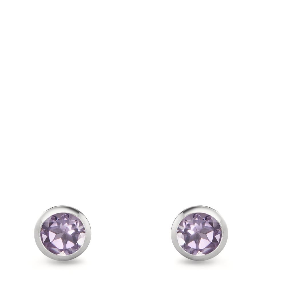 Stud earrings Silver Amethyst 2 Stones Rhodium plated Ø6.5 mm