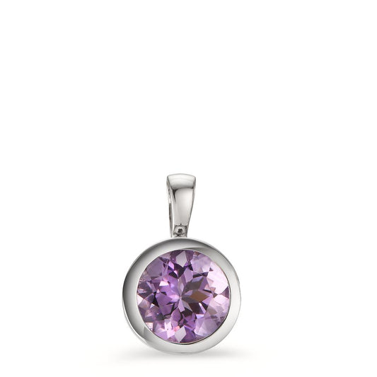 Pendant Silver Amethyst Rhodium plated Ø10 mm