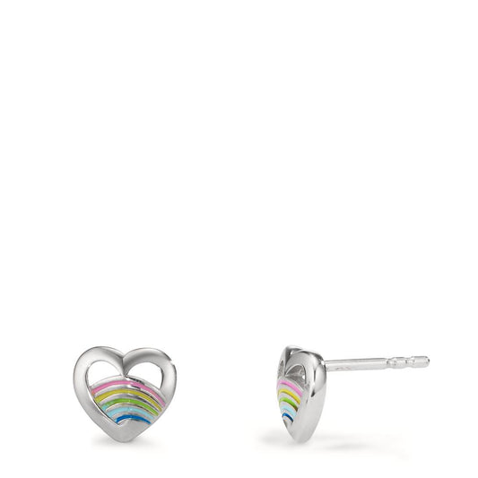 Stud earrings Silver Rhodium plated Heart Ø7.5 mm