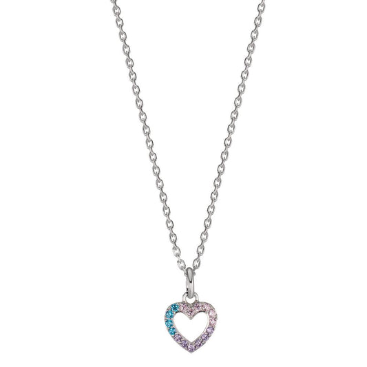 Necklace with pendant Silver Zirconia Colorful Rhodium plated Heart 36-38 cm