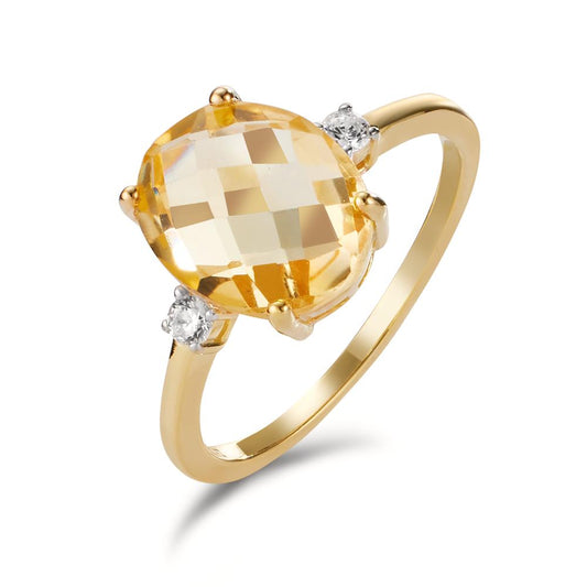 Ring 9k Yellow Gold Citrine, Zirconia 2 Stones