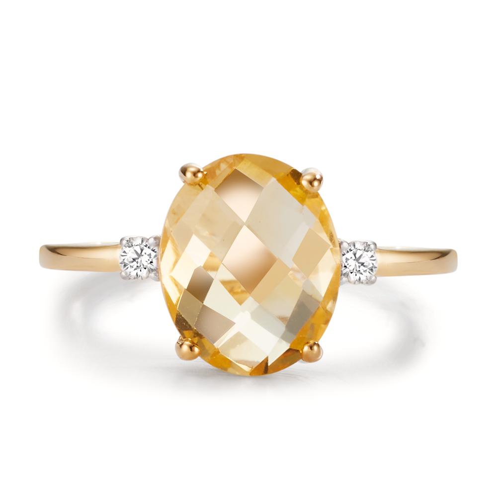 Ring 9k Yellow Gold Citrine, Zirconia 2 Stones