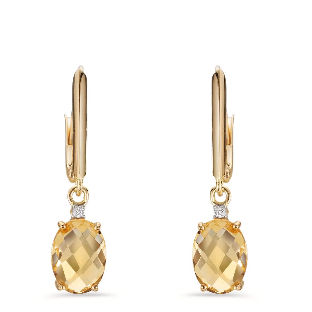 Drop Earrings 9k Yellow Gold Citrine 2 Stones, Zirconia 2 Stones